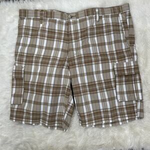 Dockers Men's Washed Cargo Shorts 44 Khaki Beige Gray Off White Plaid NWT